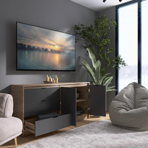 Большой комод EVR- Сити-1500 дуб Сонома + фасад графит