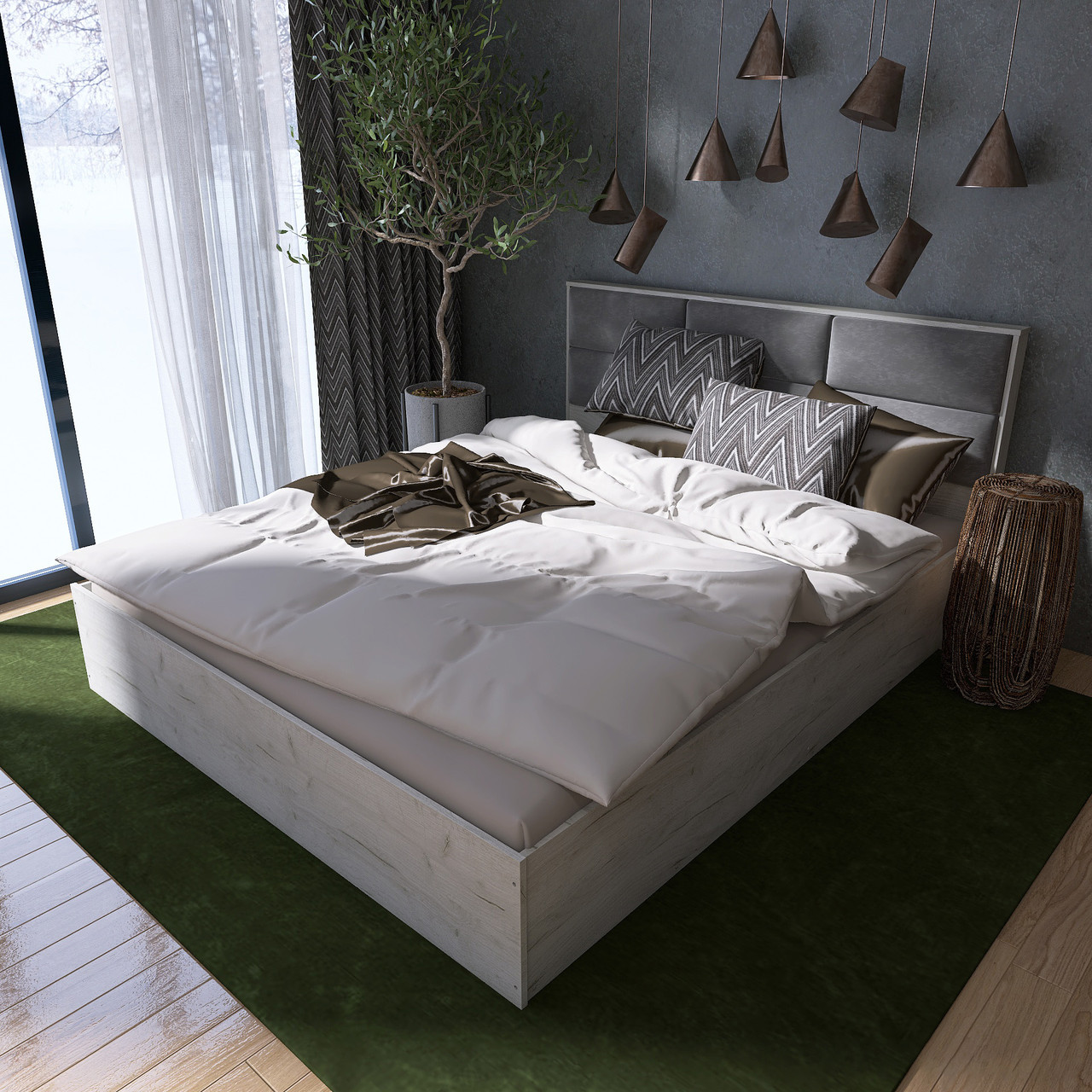 Кровать с мягким изголовьем EVR- Лайт-1600 (основа щит ДСП) крафт белый