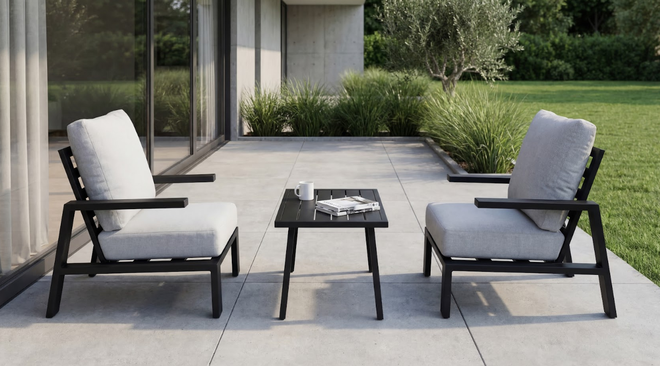 Комплект садовой мебели VTR- ODS-4 (Тахо) светло-серый + черный ( стол+2 кресла)  