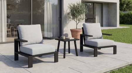 Комплект садовой мебели VTR- ODS-4 (Тахо) светло-серый + черный ( стол+2 кресла)  