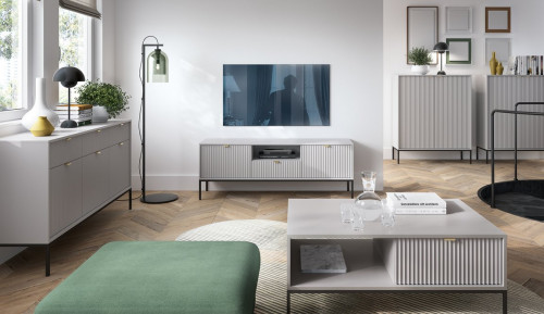 Тумба под телевизор Perfect Home Новая/Nova 1-дверная с 2 ящиками, черные ножки RTV154 Серый