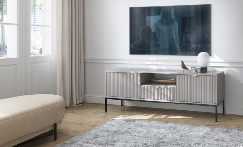 Тумба под телевизор Perfect Home Новая/Nova 1-дверная с 2 ящиками, черные ножки RTV154 Серый
