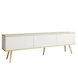 Тумба под ТВ Perfect Home Оро / Oro RTV175 3-дверная с золотыми ножками Белый