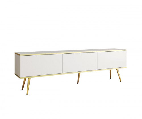 Тумба под ТВ Perfect Home Оро / Oro RTV175 3-дверная с золотыми ножками Белый