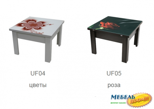 Стол-трансформер стекло с изображением MLX- 2 в 1 (журнальный + обеденный) 