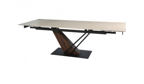 Стол раскладной INI- FERNANDO CERAMIC 160(220)*90 травертин мат/ темный орех  