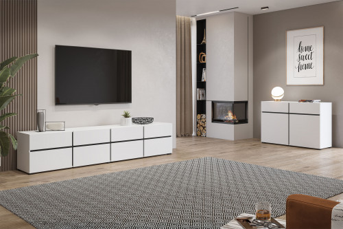 Тумба под телевизор на 4 двери и 4 ящика Helvetia CROSS 249WMY40 (белый-черный)