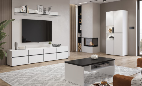 Тумба под телевизор на 4 двери и 4 ящика Helvetia CROSS 249WMY40 (белый-черный)