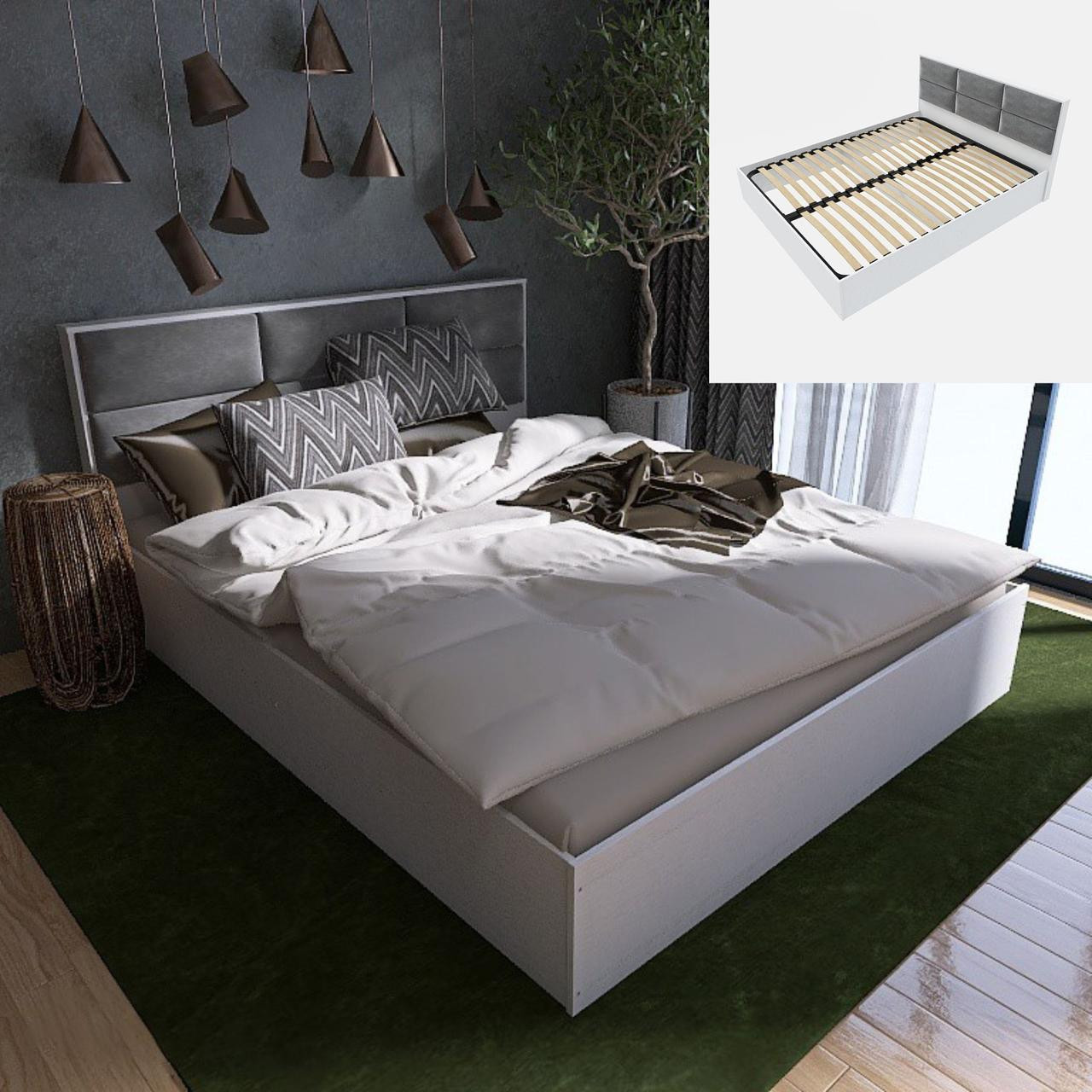 Кровать с мягким изголовьем EVR- Лайт-1600 (основа Ламель) белый(нимфея альба)