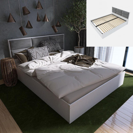 Кровать с мягким изголовьем EVR- Лайт (основа Ламель) белый(нимфея альба)