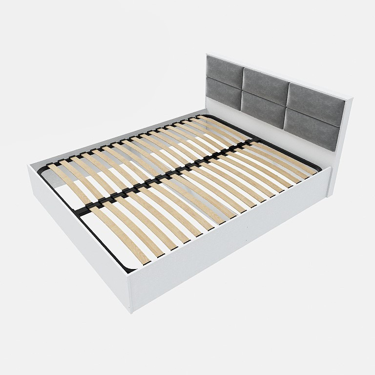 Кровать с мягким изголовьем EVR- Лайт-1600 (основа Ламель) белый(нимфея альба)