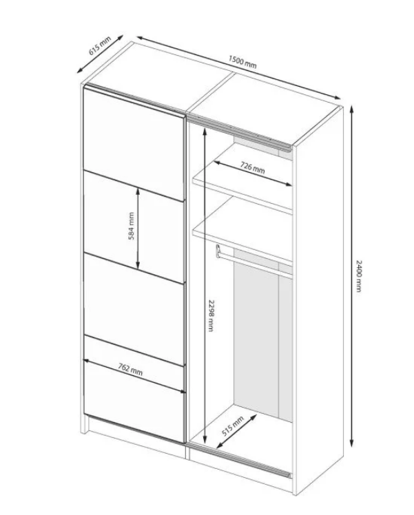 Шкаф - купе MRK- Лилу 1,5х2,4 м Глянец Кашемир