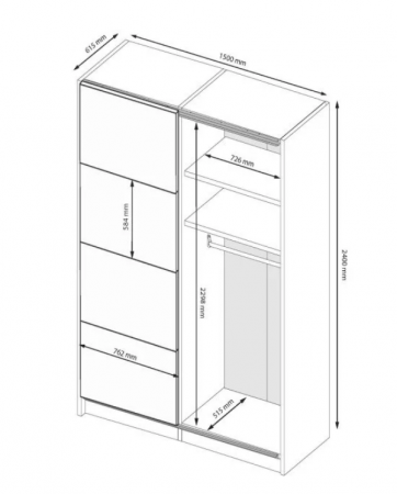 Шкаф - купе MRK- Лилу 1,5х2,4 м Глянец Кашемир