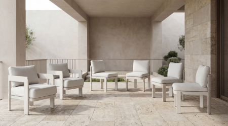 Комплект садовой мебели VTR- ODSC-5 (Сохо) белый песок + кремовый (4 стула+2 кресла)  