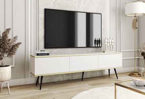 Тумба под ТВ Perfect Home Оро / Oro RTV175 3-дверная с черными ножками Белый