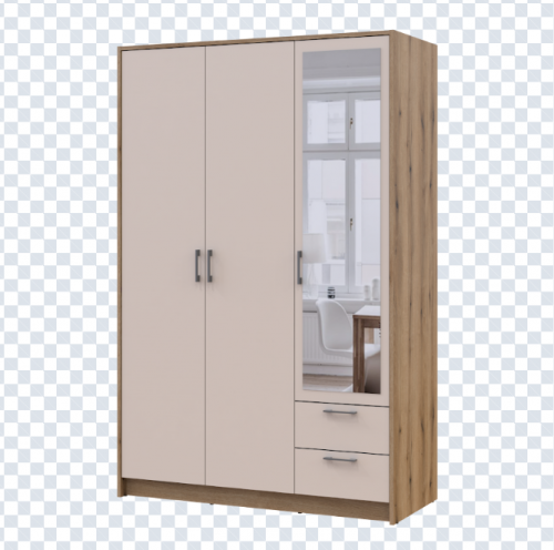 Шкаф для одежды DRS- Ронди Дуб Артизан/ Кашемир 3 ДСП 121х52х195  