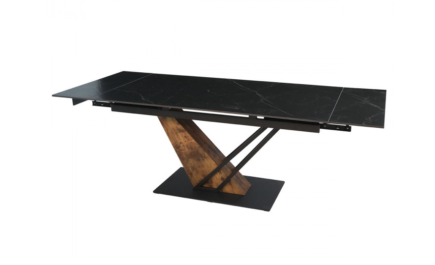 Стол раскладной INI- FERNANDO CERAMIC 160(220)*90 черный мат/ старый дуб