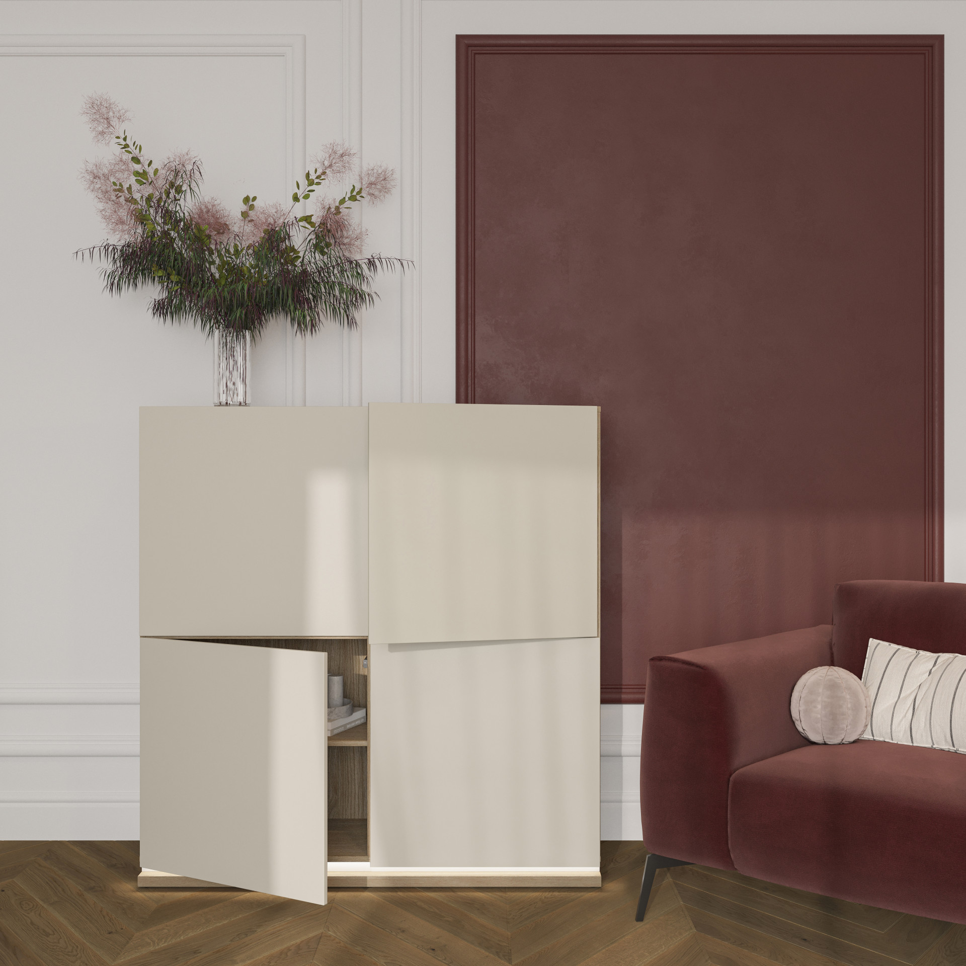 Комод на 4 двери Helvetia DORE 24DKNU45 (промасленный дуб/кашемир)