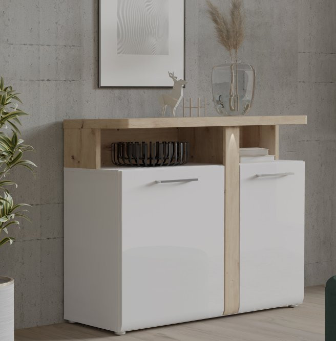 Комод на 2 двери Forte TULUZA TUZK221B (дуб артизан/белый глянец)