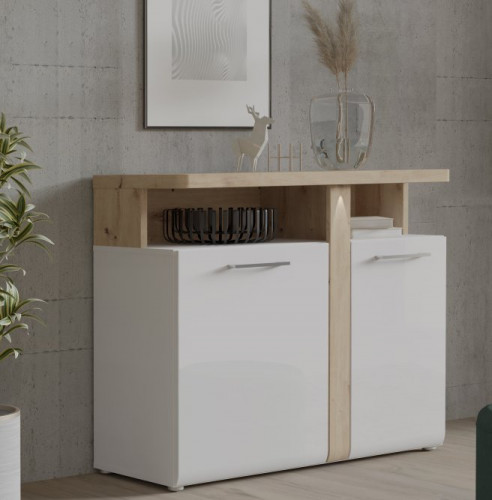 Комод на 2 двери Forte TULUZA TUZK221B (дуб артизан/белый глянец)