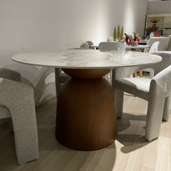 Стол обеденный  EXI- FUSION светлый мрамор глянец + ореховая ножка