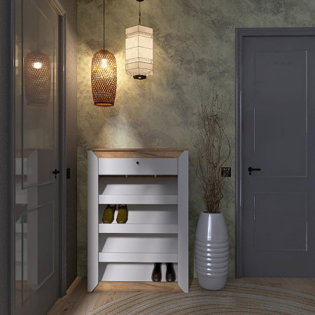 Тумба для обуви в прихожую EVR- Нордик-800 дуб крафт золотой + белый