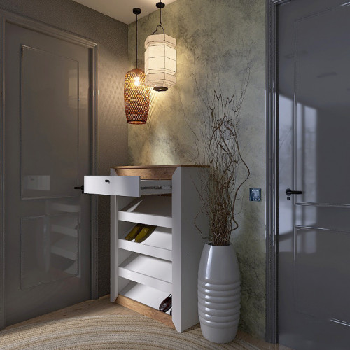 Тумба для обуви в прихожую EVR- Нордик-800 дуб крафт золотой + белый