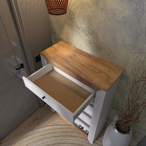 Тумба для обуви в прихожую EVR- Нордик-800 дуб крафт золотой + белый