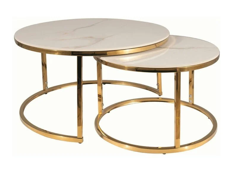 Журнальный стол SIGNAL- PORTAFINO A Белый Диаметр 60, Диаметр 45 / Золотой (комплект)  