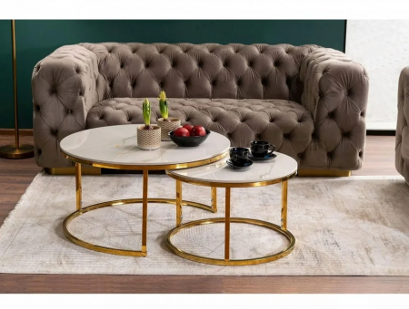 Журнальный стол SIGNAL- PORTAFINO A Белый Диаметр 60, Диаметр 45 / Золотой (комплект)  