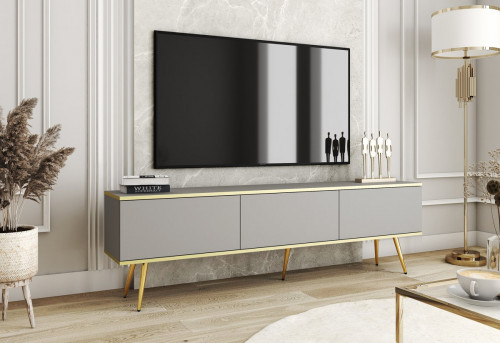 Тумба под ТВ Perfect Home Оро / Oro RTV175 3-дверная с золотыми ножками Серый
