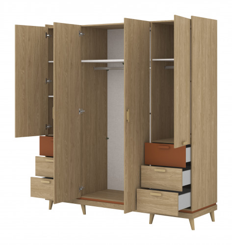 Шкаф на 4 двери с 6 ящиками Helvetia SCANDI 24D5OH20 (дуб/кирпич)