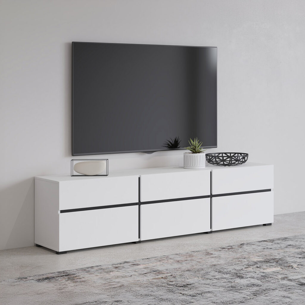 Тумба под телевизор на 3 двери и 3 ящика Helvetia CROSS 249WMY41 (белый-черный)