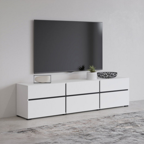 Тумба под телевизор на 3 двери и 3 ящика Helvetia CROSS 249WMY41 (белый-черный)