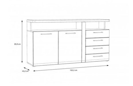 Комод на 2 двери и 4 ящика Forte TULUZA TUZK231B (дуб артизан/белый глянец)