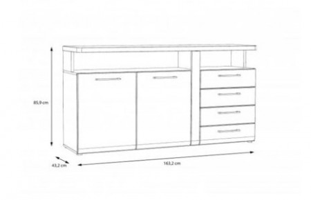 Комод на 2 двери и 4 ящика Forte TULUZA TUZK231B (дуб артизан/белый глянец)