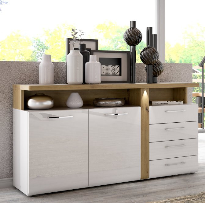 Комод на 2 двери и 4 ящика Forte TULUZA TUZK231B (дуб артизан/белый глянец)