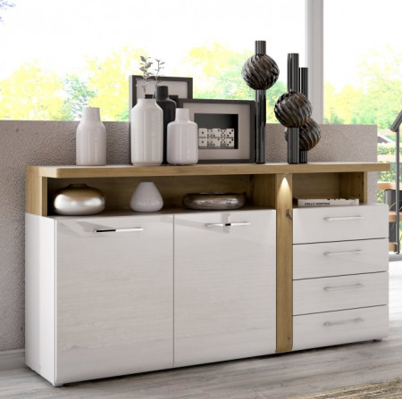 Комод на 2 двери и 4 ящика Forte TULUZA TUZK231B (дуб артизан/белый глянец)