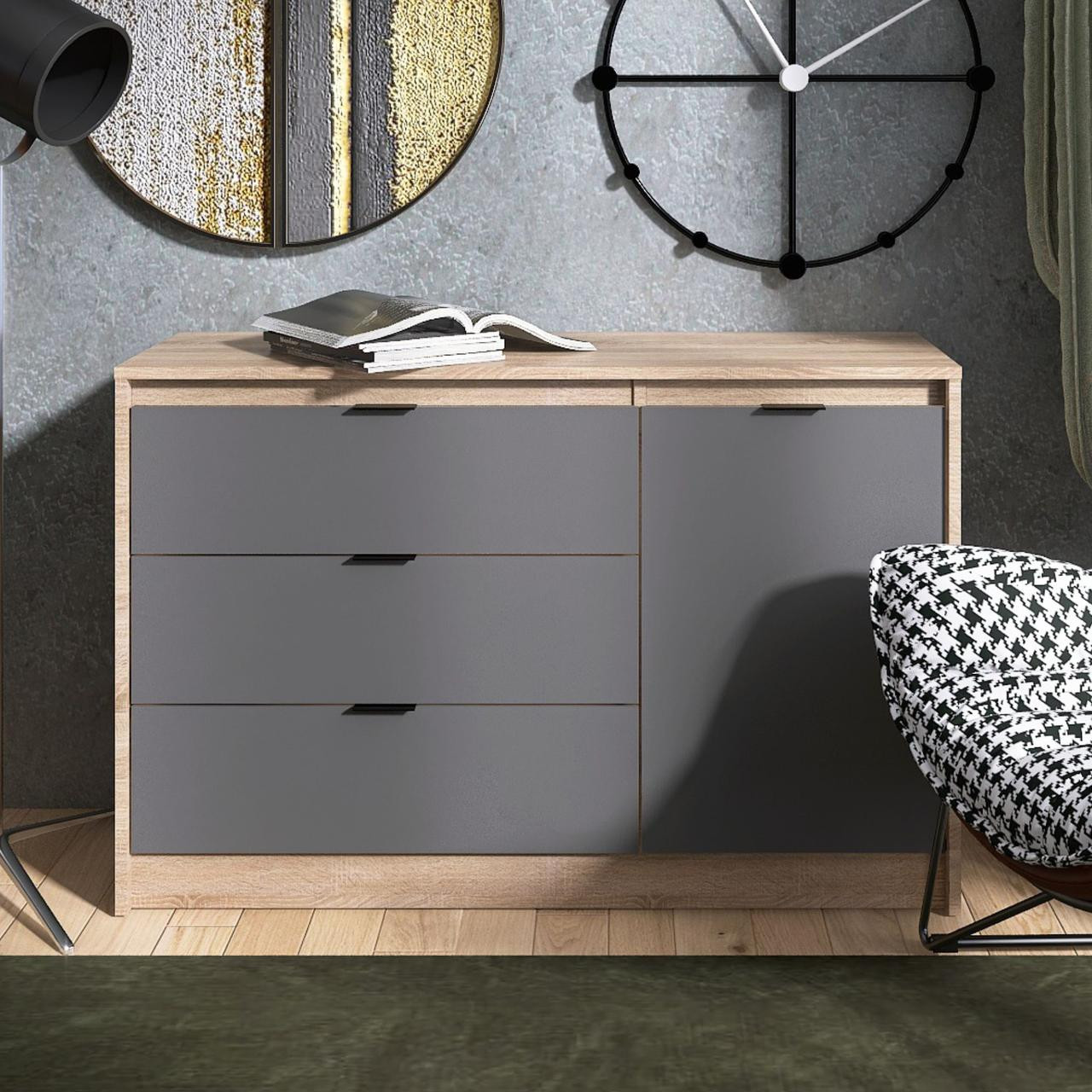 Большой комод EVR- Сити-1150 дуб Сонома + фасад графит
