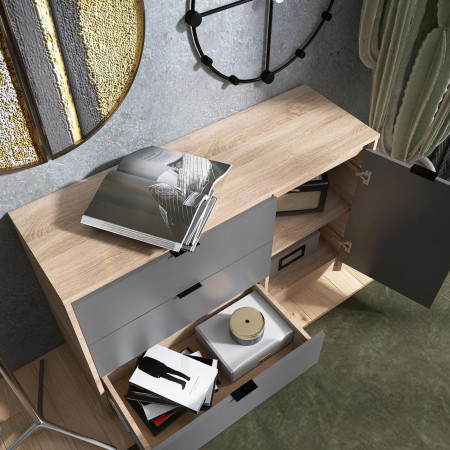 Большой комод EVR- Сити-1150 дуб Сонома + фасад графит