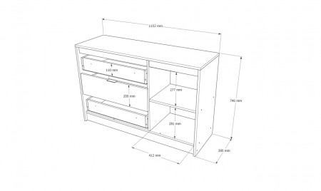 Большой комод EVR- Сити-1150 дуб Сонома + фасад графит