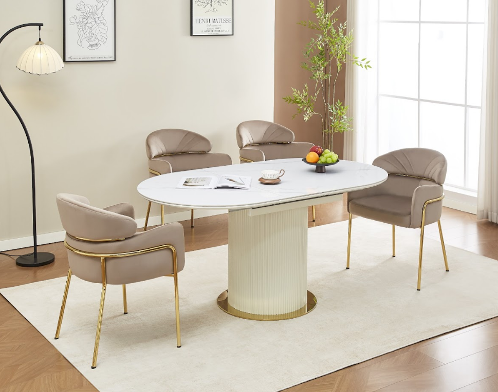 Стол обеденный  EXI- RIVIERA-G белый мрамор глянец + золотая ножка