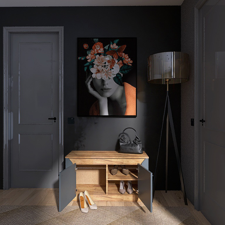 Тумба для обуви в прихожую EVR- Нордик-980 2Д дуб крафт золотой + графит