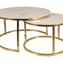 Журнальный стол SIGNAL- PORTAFINO A Белый Диаметр 80, Диаметр 60 / Золото (комплект)   