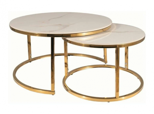 Журнальный стол SIGNAL- PORTAFINO A Белый Диаметр 80, Диаметр 60 / Золото (комплект)   