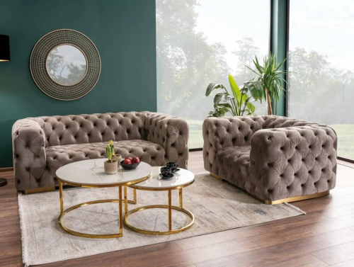 Журнальный стол SIGNAL- PORTAFINO A Белый Диаметр 80, Диаметр 60 / Золото (комплект)   