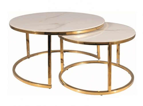 Журнальный стол SIGNAL- PORTAFINO A Белый Диаметр 80, Диаметр 60 / Золото (комплект)   