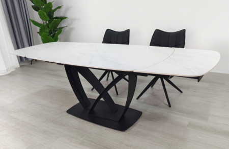 Стол раскладной INI- TYLER CERAMIC 160(240)*90 белый мат/ черный каркас  