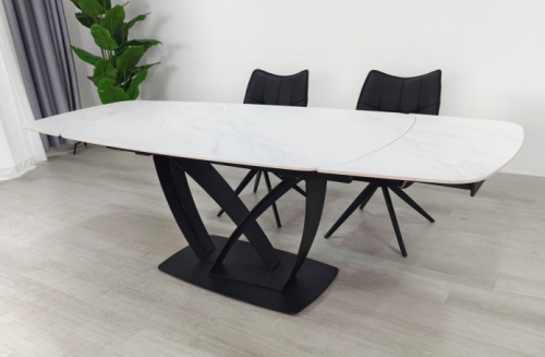 Стол раскладной INI- TYLER CERAMIC 160(240)*90 белый мат/ черный каркас  