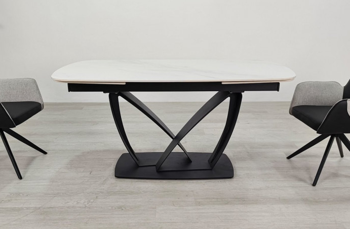 Стол раскладной INI- TYLER CERAMIC 160(240)*90 белый мат/ черный каркас  